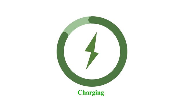 Power symbol animation icon, battery charging animation with loading circle, recharge icon, glowing battery with lightning bolt,  tech interface