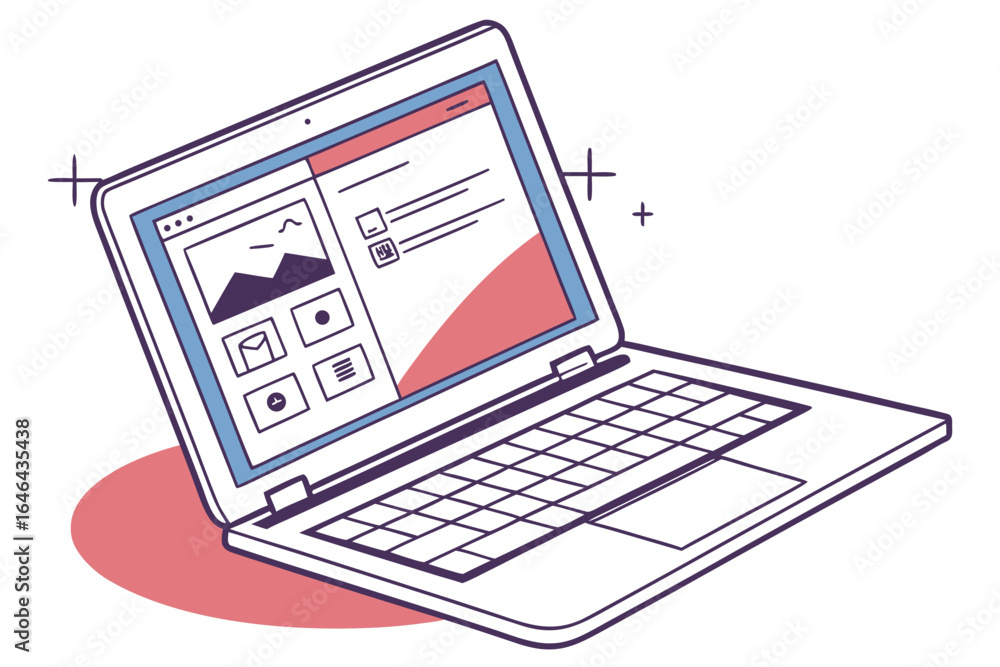 Poster modern laptop displaying a user interface with graphics and text