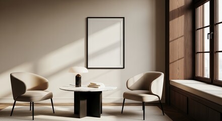Modern Minimalist Living Room Design Mockup with Neutral Tones Stylish Furniture