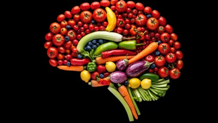 Healthy brain made of fresh vegetables and fruits