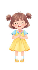 Joyful Girl with Flower A Cheerful Illustration of a Child's Happiness