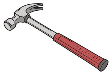Illustration of a claw hammer with a red handle
