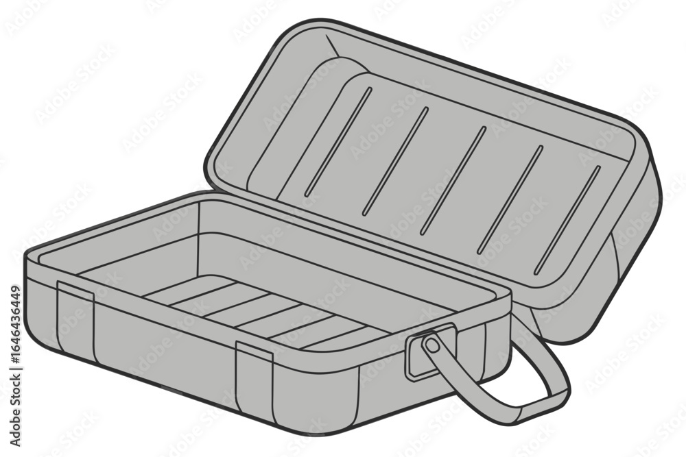 Poster open gray plastic toolbox with a handle and compartments