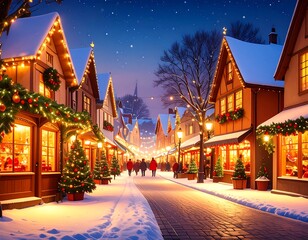 Naklejka premium Festive winter town at night