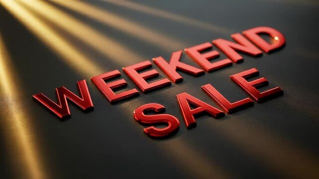 Red "Weekend Sale" text dramatically lit, showcasing a promotional offer.