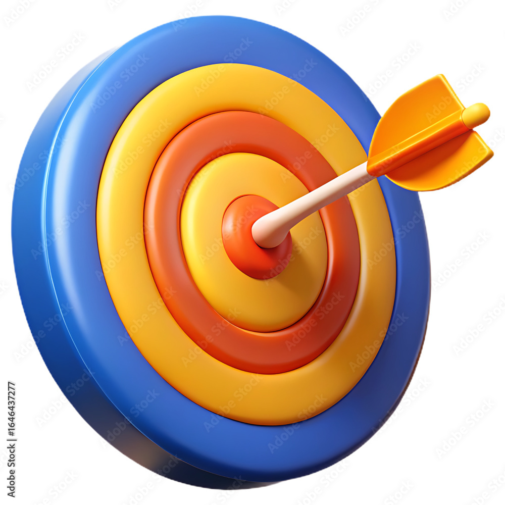 Poster achieving goals a 3d render of a bullseye target with arrow hitting the center for success and preci