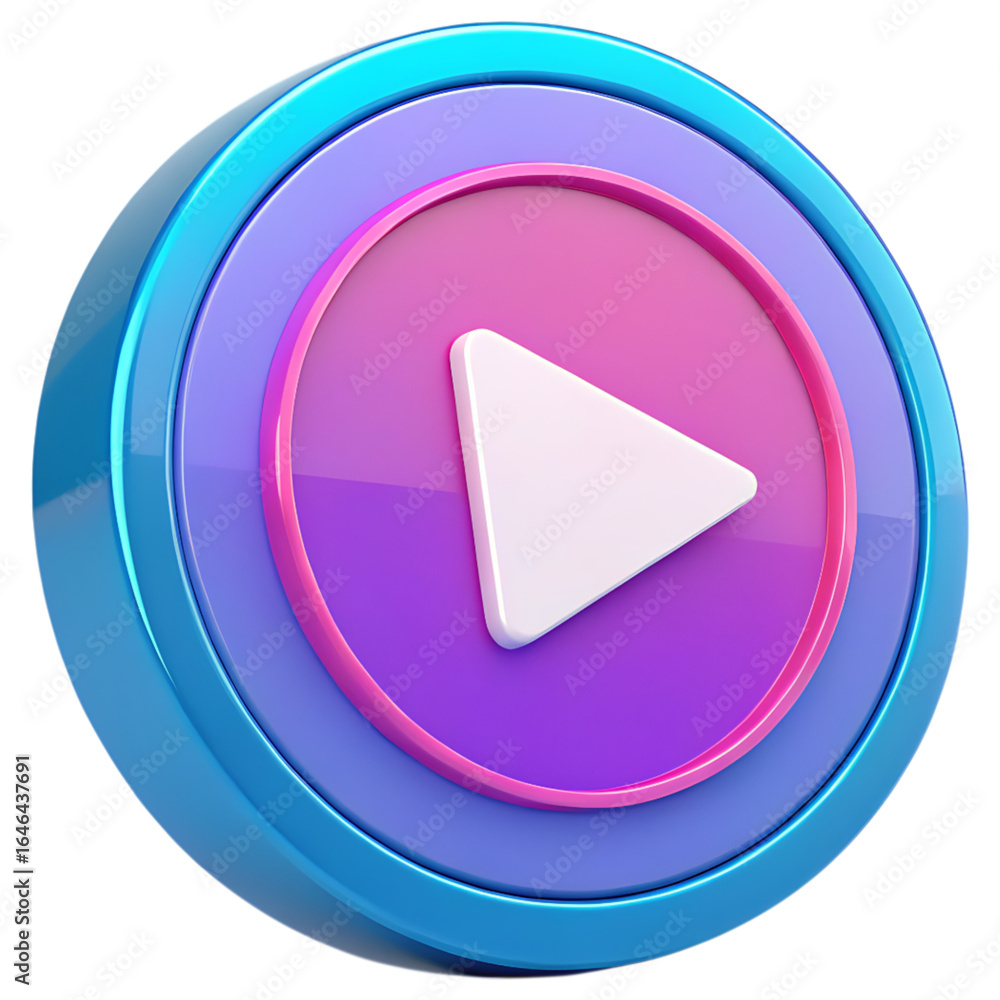 Poster captivating 3d play button icon with vibrant gradient colors and glossy finish for modern digital me