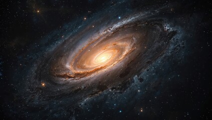 Fototapeta premium A vibrant spiral galaxy with a bright central core surrounded by swirling cosmic dust and gases