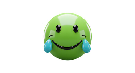 Fototapeta premium Green laughing crying emoji with tears of joy expressing happiness and positive emotion isolated on transparent background