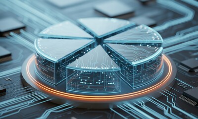 Digital Data Segmentation Pie Chart Visualization of Circuit Board Technology