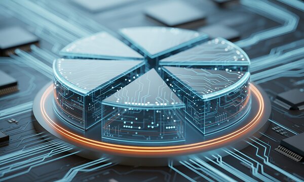Digital Data Segmentation Pie Chart Visualization of Circuit Board Technology - Powered by Adobe