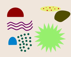 Set of abstract, colorful, and organic shapes ,Modern doodle elements with a mix of geometric and fluid forms