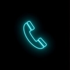Neon telephone icon on black
