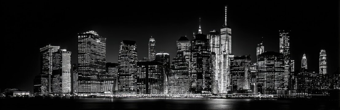Fototapeta Black and white cityscape at night
