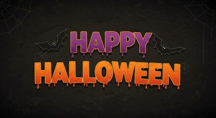 Halloween greeting with bats and dripping letters