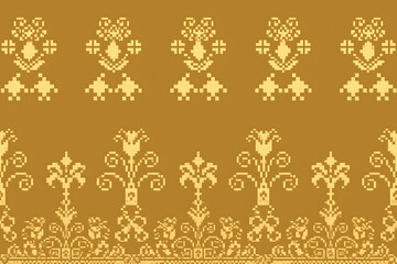 金色の伝統的ピクセル刺繍パターン