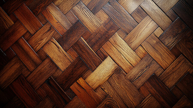 Dark brown wood parquet flooring herringbone pattern texture background