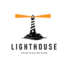 Fototapeta premium Lighthouse logo concept with a tall tower as a symbol of a harbor ship, illustration of a template design
