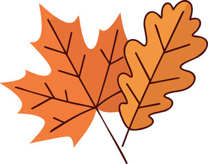Obraz premium Autumn orange maple and oak leaves vector illustration seasonal foliage design 