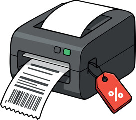 Receipt Printer with Discount Tag Vector Illustration for Retail and Sales Promotion 