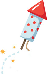 Firework rocket with red cone and blue polka dot body festive celebration vector illustration 
