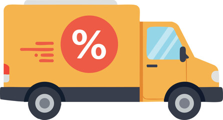Delivery truck with discount percentage sign fast shipping concept vector illustration 