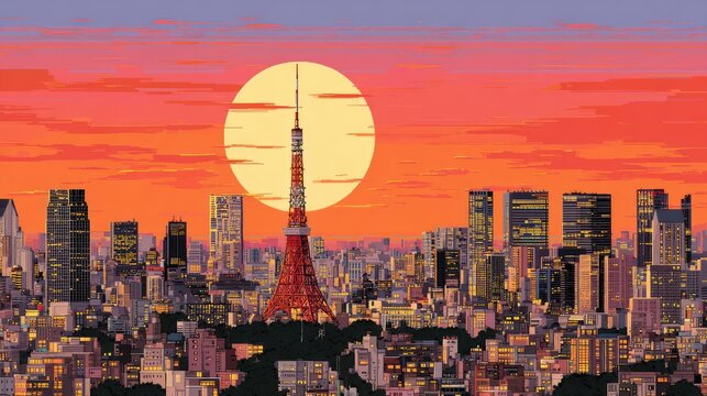 Pixelated Tokyo Sunset