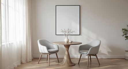Modern Minimalist Dining Room Decor Elegant Table, Chairs Artwork