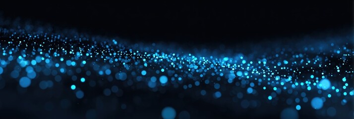Futuristic dark mode UI background with cyan and blue particle dots, ultra minimalist cyber aesthetic design, suitable for tech startup landing page, modern digital interface concept