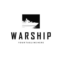 Warship logo design concept black silhouette of ocean liner with heavy weapons design as illustration of poster template or product brand