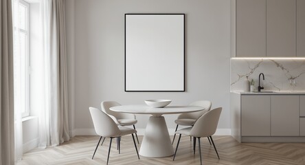 Modern Minimalist Dining Room Kitchen Design Large Wall Art Mockup