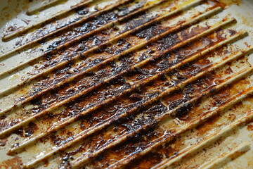 dirty white circle pan after cooking in home