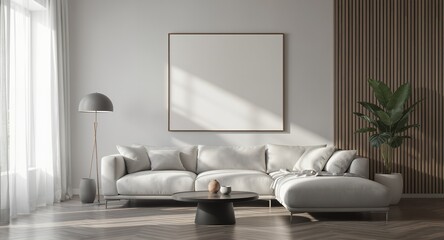 Modern Minimalist Living Room Design Mockup with Sectional Sofa Blank Canvas