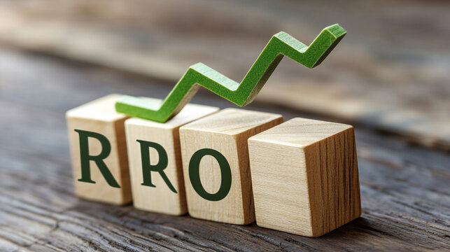 RRO growth shown on wooden blocks with an upward green arrow
