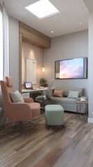 Fototapeta premium A living room with a couch, chair, and a flat screen tv