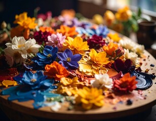 Colorful flower arrangement on a palette