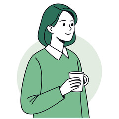 Obraz premium Attractive Asian woman with green hair holding a mug of coffee is smiling