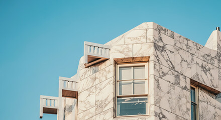 Obraz premium A light beige stone building with balconies and windows. 