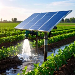 Solar-powered water pump irrigating crops (1)