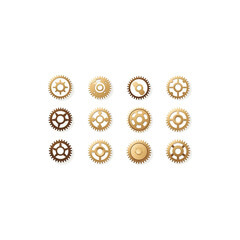 Set of Mechanical Gear Icons for Engineering and Settings isolated on white background