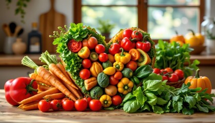 Heartshaped Arrangement Colorful Vegetables Rustic Kitchen Counter