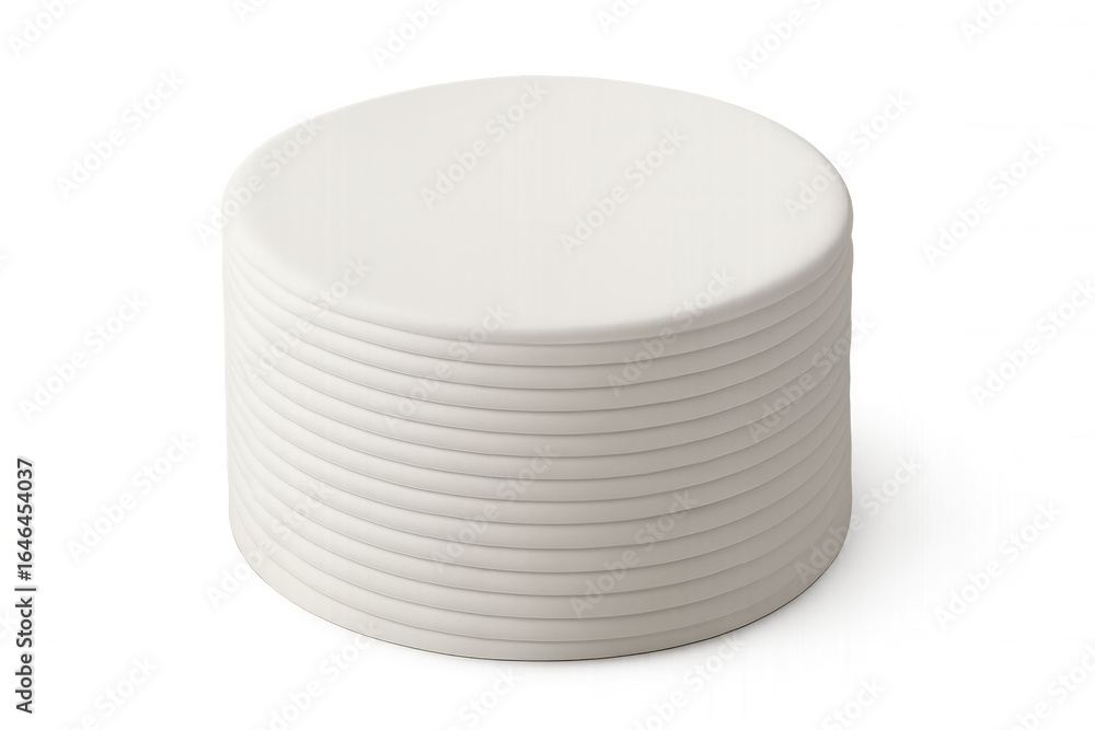 Poster white plates stacked together, creating a cylinder shape, isolated on a transparent background, read