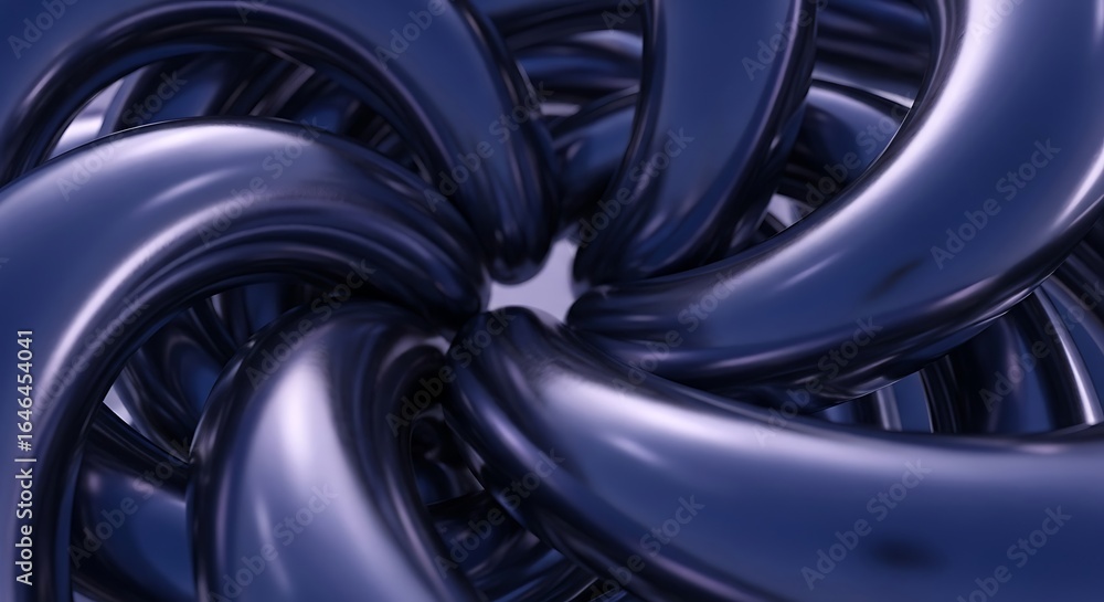 Fototapete abstract rendering of interconnected glossy blue metallic forms creating depth