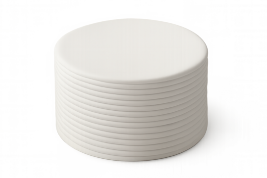 White plates stacked together, creating a cylinder shape, isolated on a transparent background, ready for customization