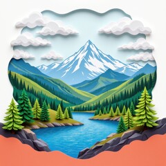 Paper Cut Style Mountain Landscape