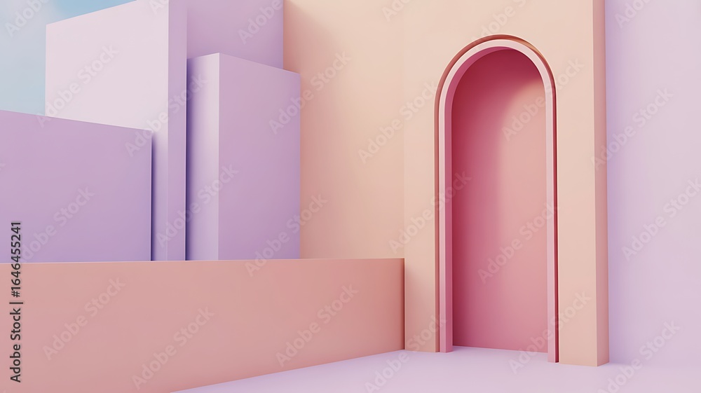 Aufkleber pastel geometric architectural forms with archway and soft lighting abstract architecture