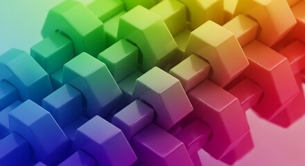 Abstract arrangement of geometric shapes in vibrant rainbow colors formation