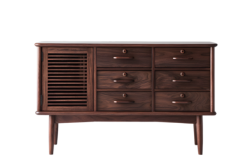 Dark brown wooden cabinet with multiple drawers.
