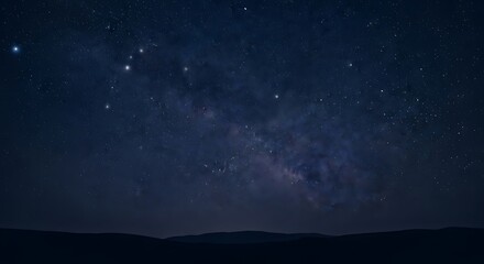 Fototapeta premium A breathtaking display of the Milky Way galaxy over a dark, tranquil landscape captures the sheer