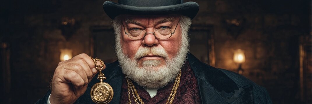 PORTRAIT D'UN HOMME &Acirc;G&Eacute; &Agrave; LA BARBE BLANCHE, V&Ecirc;TU D'UN GILET SOMBRE ET TENANT UNE MONTRE DE POCHE ANCIENNE